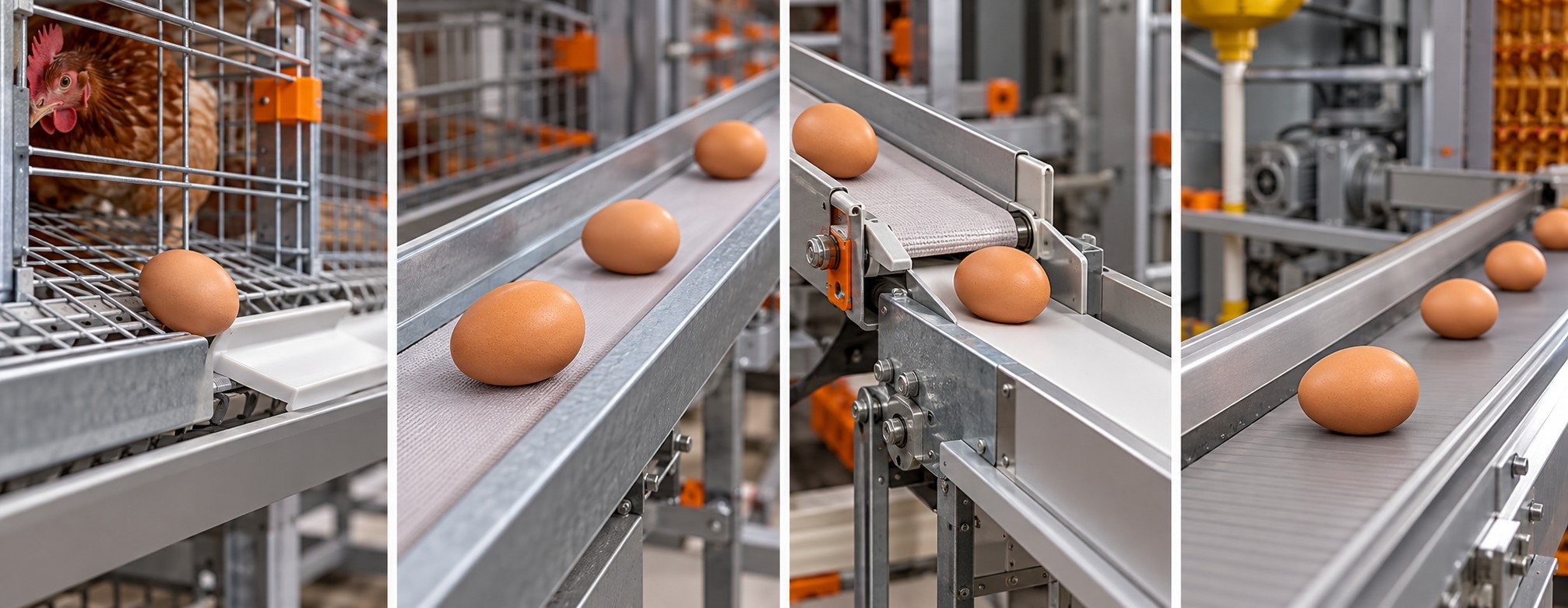 Egg transfer from longitudinal belts