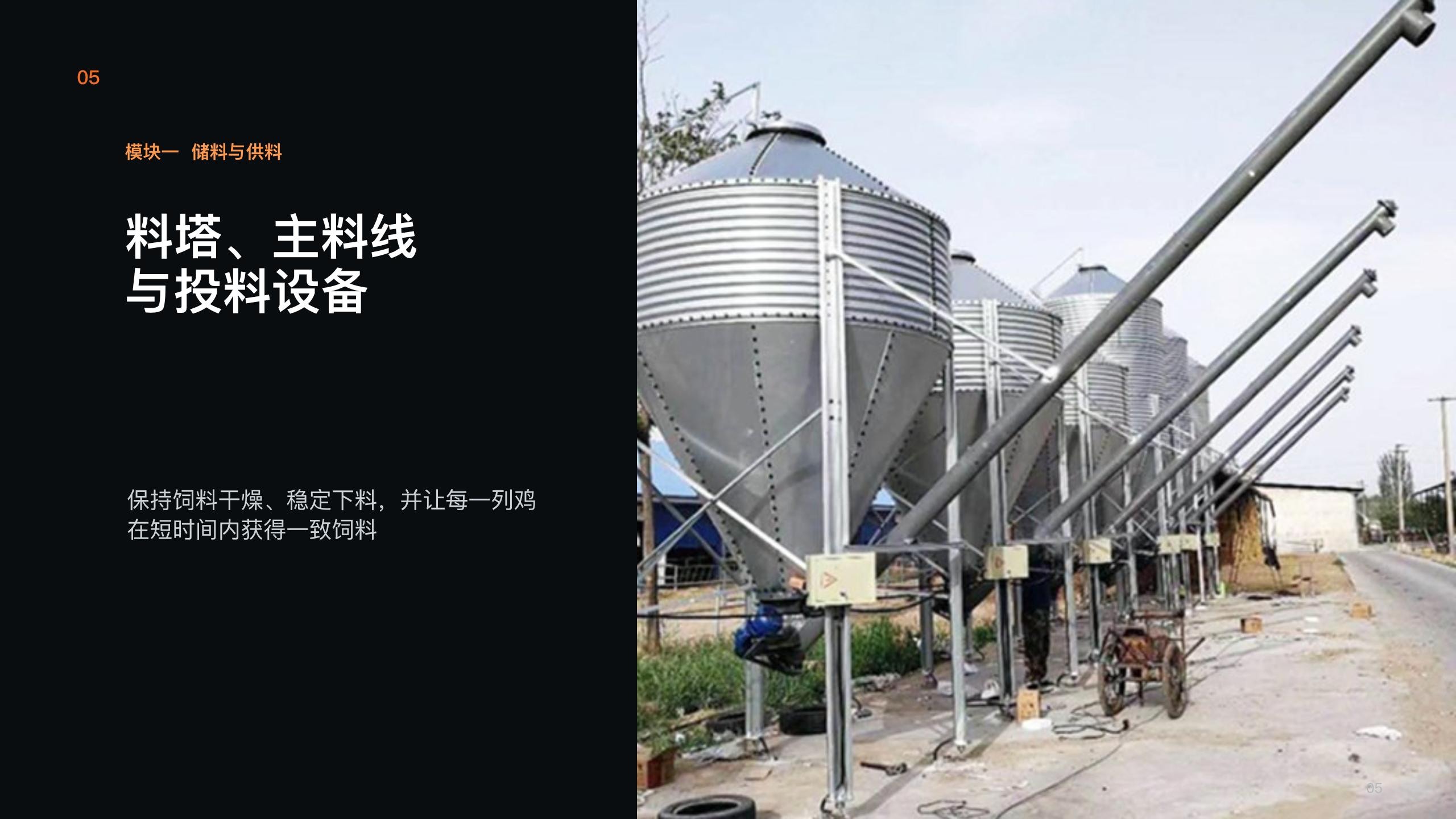 Bulk feed silos and transport route